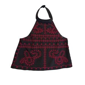 Millou Black Embroidered Halter Top Size Medium Preowned see note!!
